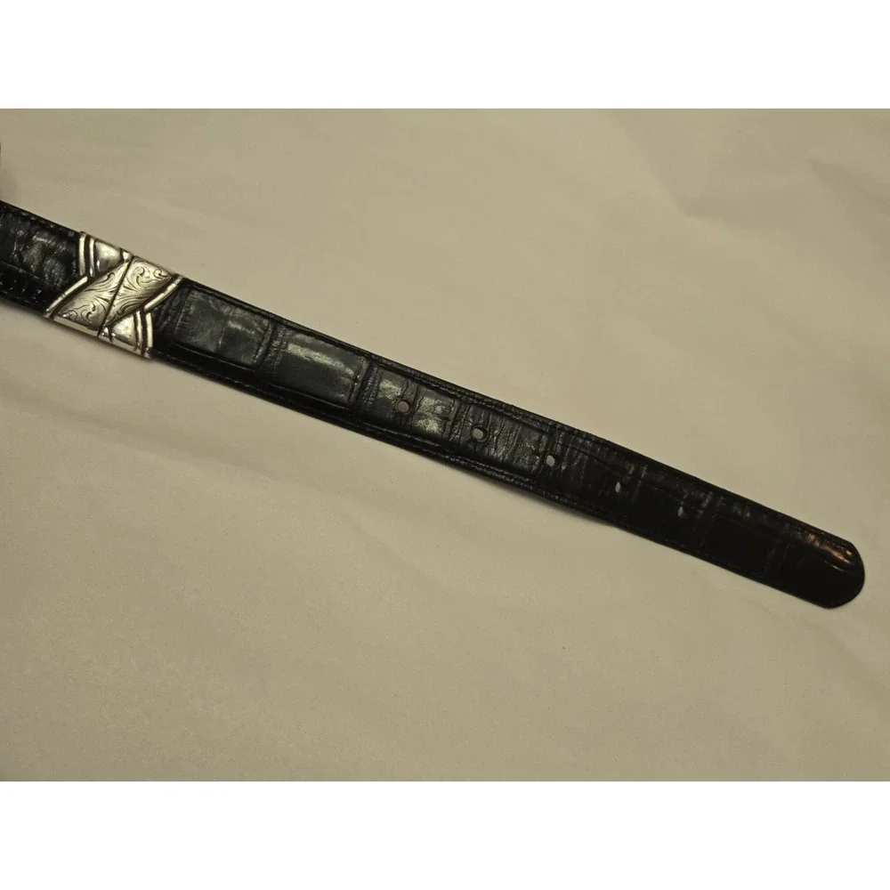 Brighton Reversible Western Belt Black Tan‎ Croc Leather Silver Buckle Size M 32